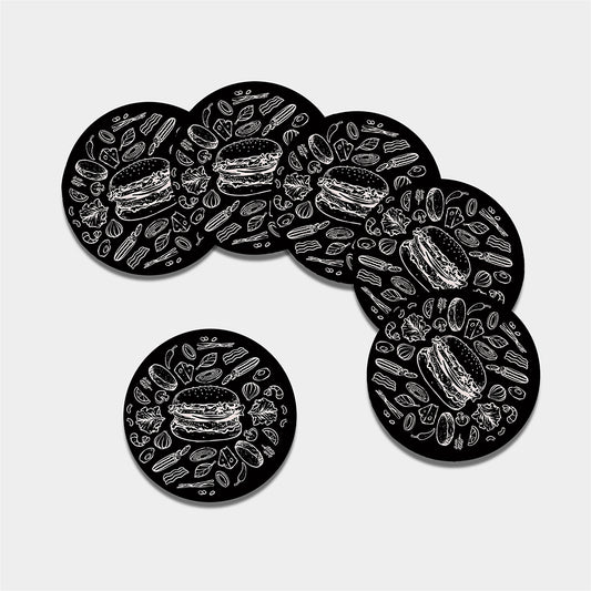 Black And White Hamburger Print Leather Coaster Set