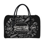 Black And White Hamburger Print Leather Duffle Bag