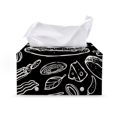 Black And White Hamburger Print Leather Tissue Box Cover