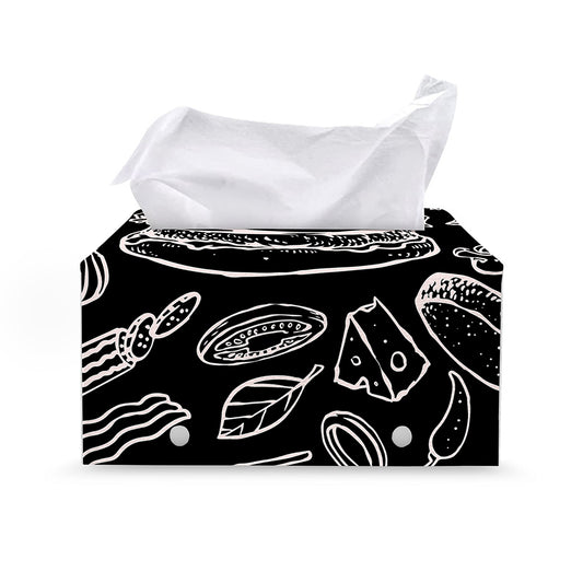 Black And White Hamburger Print Leather Tissue Box Cover