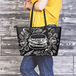 Black And White Hamburger Print Leather Tote Bag