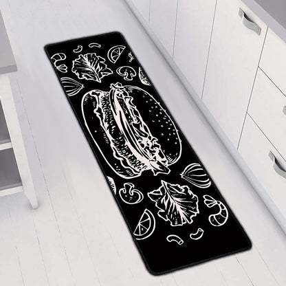 Black And White Hamburger Print Long Kitchen Mat