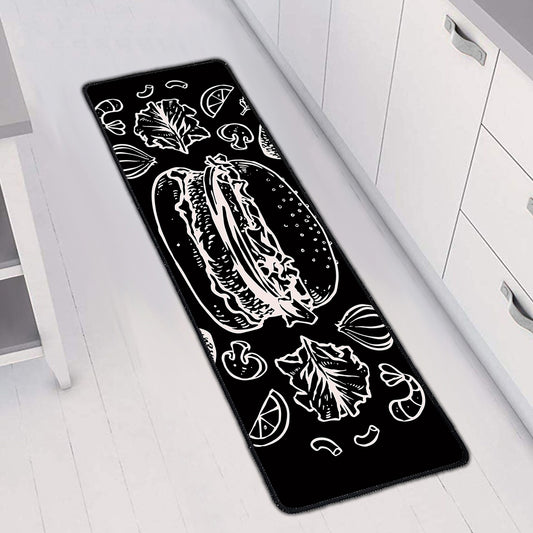 Black And White Hamburger Print Long Kitchen Mat