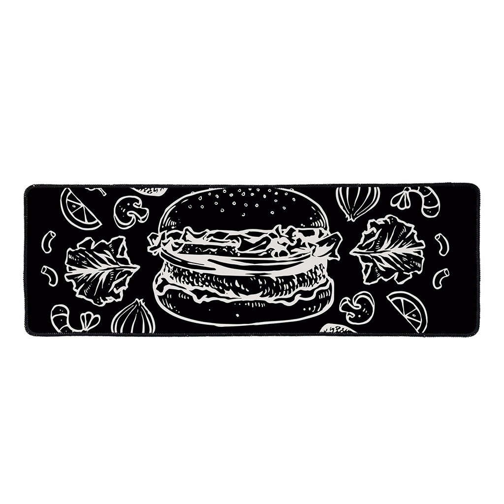 Black And White Hamburger Print Long Kitchen Mat