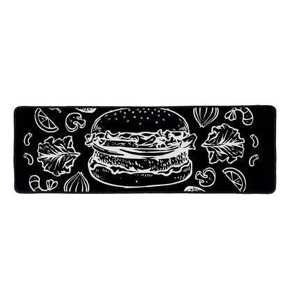 Black And White Hamburger Print Long Kitchen Mat