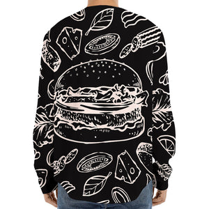 Black And White Hamburger Print Long Sleeve Baseball Jersey