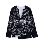 Black And White Hamburger Print Long Sleeve Short Coat