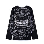 Black And White Hamburger Print Long Sleeve Short Coat