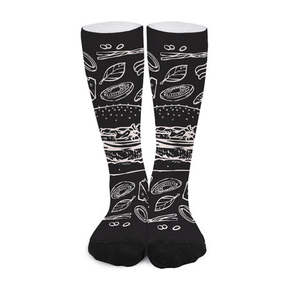 Black And White Hamburger Print Long Socks