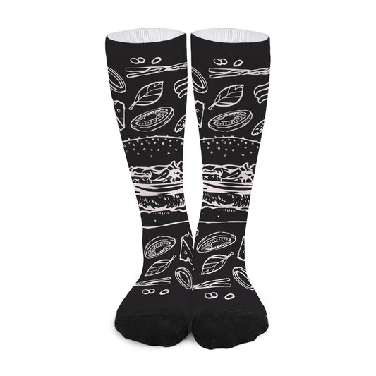 Black And White Hamburger Print Long Socks