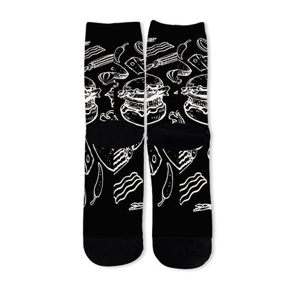 Black And White Hamburger Print Long Socks