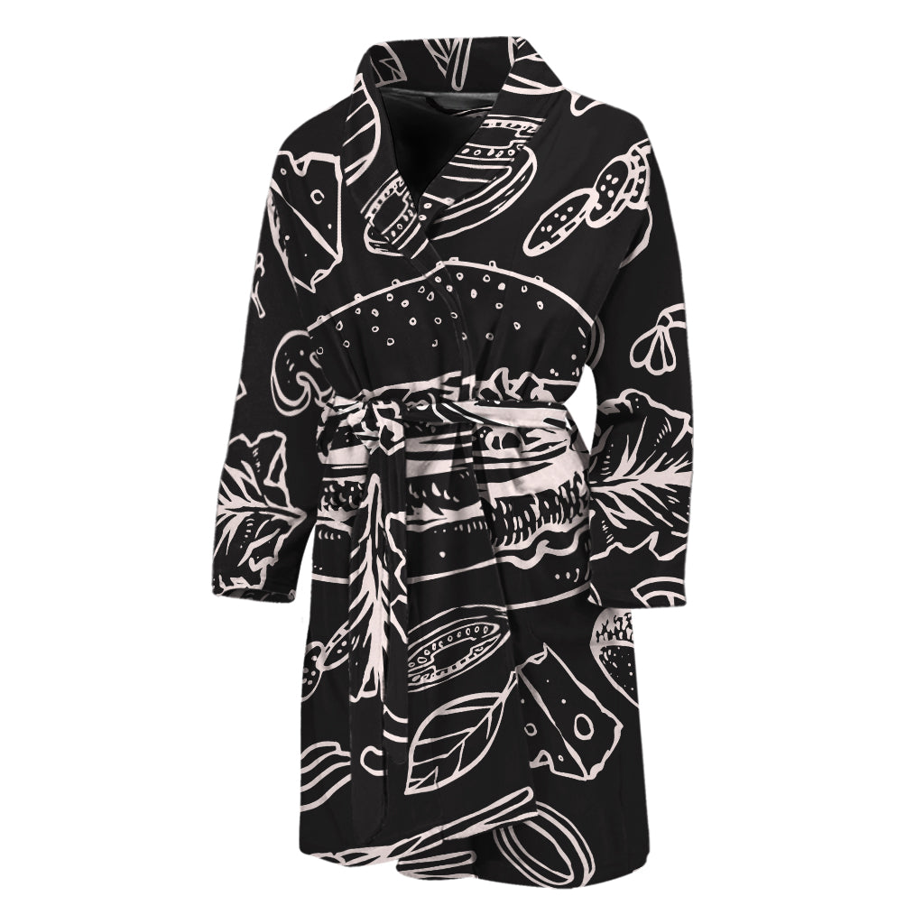 Black And White Hamburger Print Men's Bathrobe
