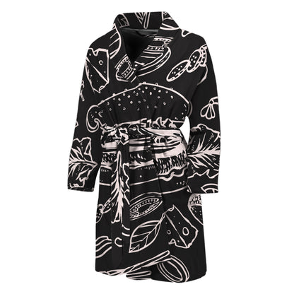 Black And White Hamburger Print Men's Bathrobe