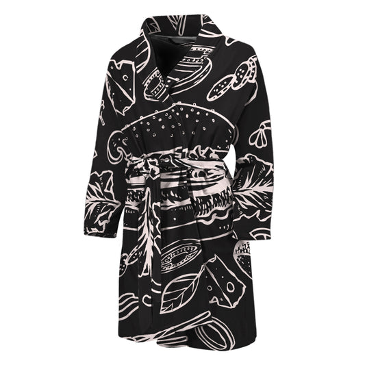 Black And White Hamburger Print Men's Bathrobe