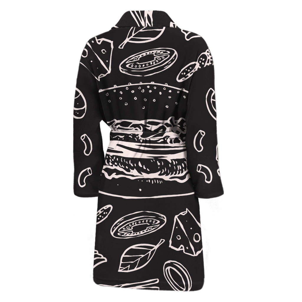 Black And White Hamburger Print Men's Bathrobe