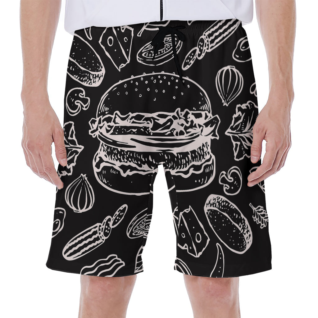 Black And White Hamburger Print Men's Beach Shorts