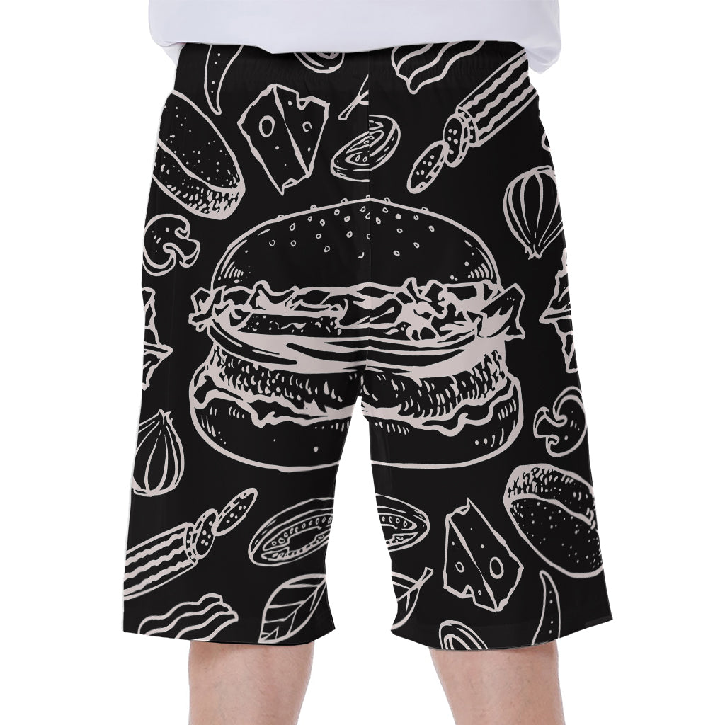 Black And White Hamburger Print Men's Beach Shorts