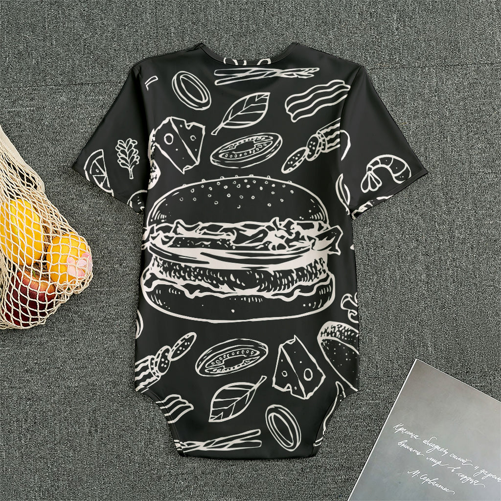 Black And White Hamburger Print Men's Bodysuit