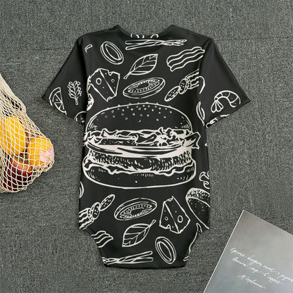 Black And White Hamburger Print Men's Bodysuit