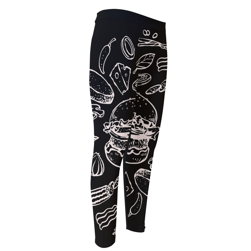 Black And White Hamburger Print Men's Compression Pants