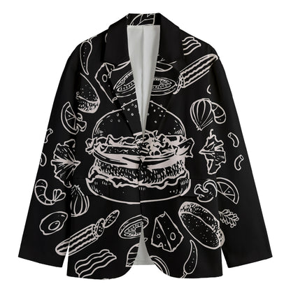 Black And White Hamburger Print Men's Cotton Blazer