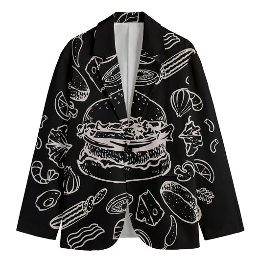Black And White Hamburger Print Men's Cotton Blazer