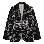Black And White Hamburger Print Men's Cotton Blazer