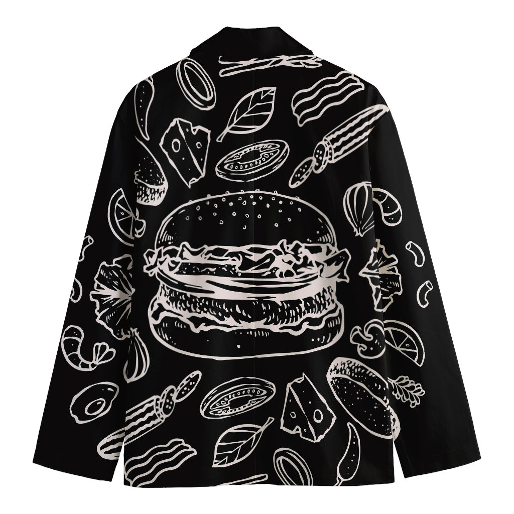 Black And White Hamburger Print Men's Cotton Blazer