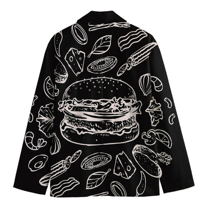 Black And White Hamburger Print Men's Cotton Blazer