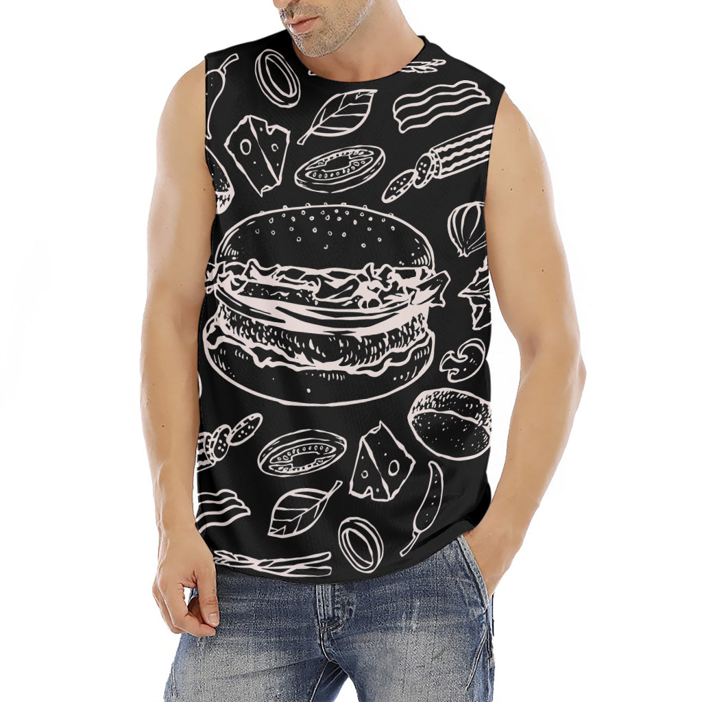 Black And White Hamburger Print Men's Fitness Tank Top