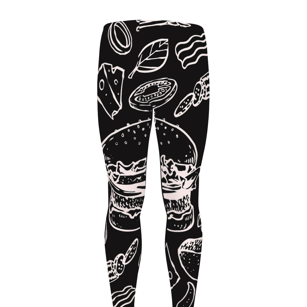 Black And White Hamburger Print Men's leggings