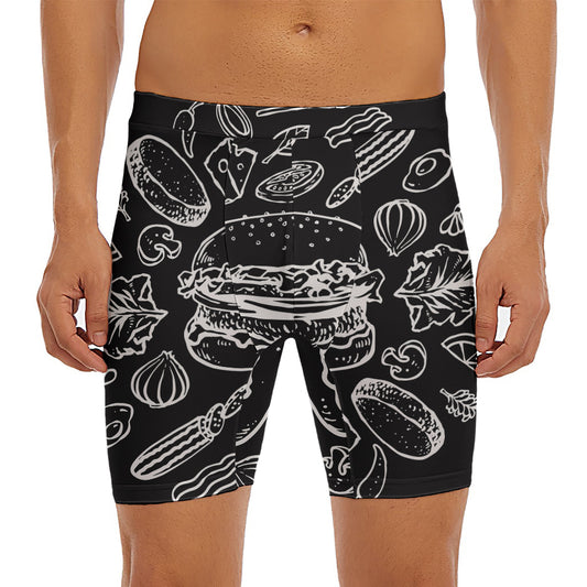 Black And White Hamburger Print Men's Long Boxer Briefs