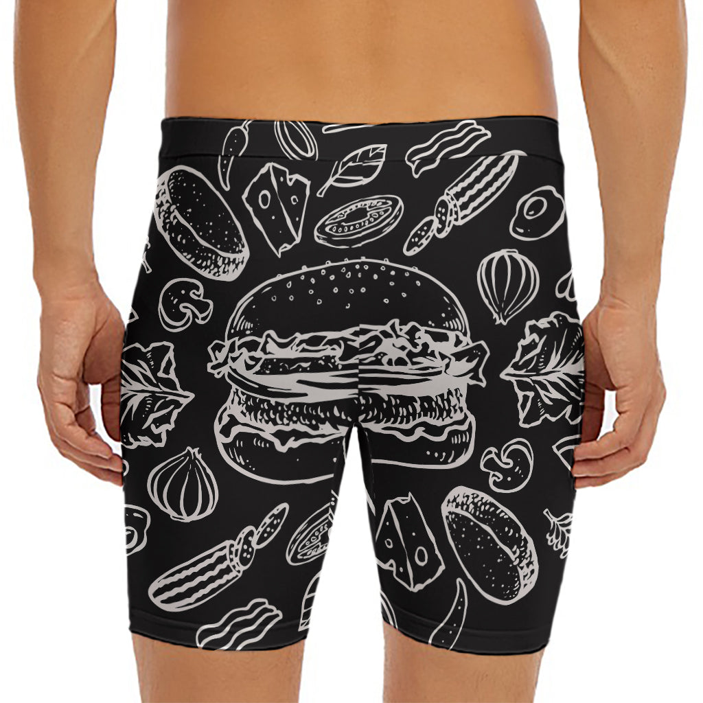 Black And White Hamburger Print Men's Long Boxer Briefs
