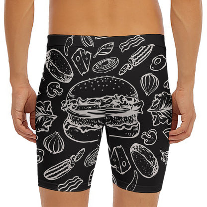 Black And White Hamburger Print Men's Long Boxer Briefs