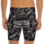 Black And White Hamburger Print Men's Long Boxer Briefs