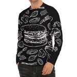 Black And White Hamburger Print Men's Long Sleeve Rash Guard