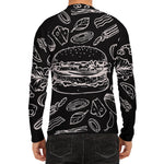Black And White Hamburger Print Men's Long Sleeve Rash Guard
