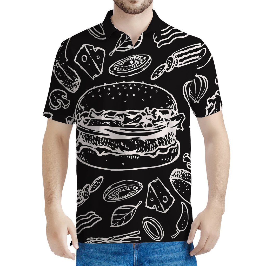 Black And White Hamburger Print Men's Polo Shirt