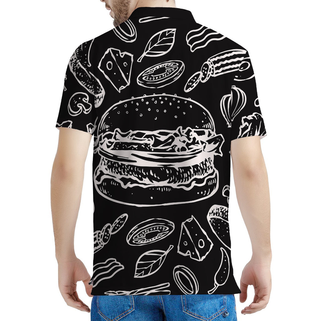 Black And White Hamburger Print Men's Polo Shirt