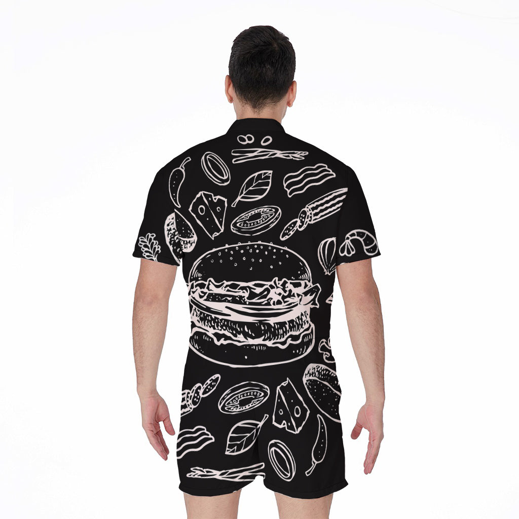 Black And White Hamburger Print Men's Rompers