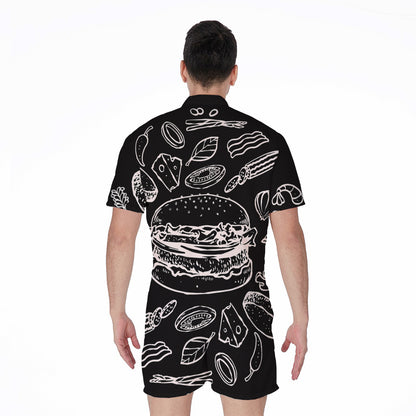 Black And White Hamburger Print Men's Rompers