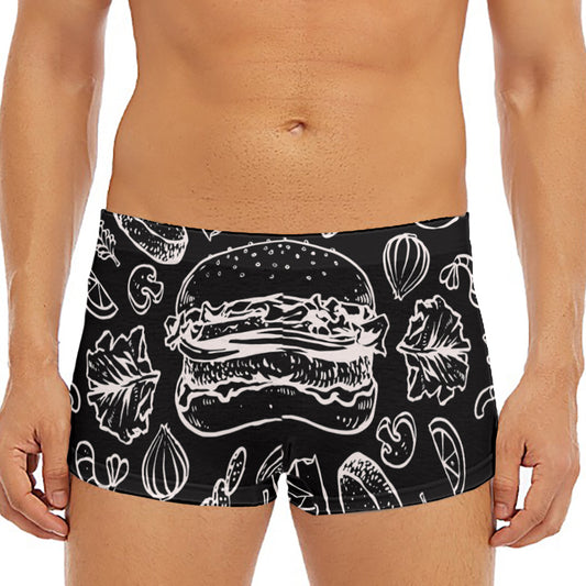 Black And White Hamburger Print Men's Short Boxer Briefs