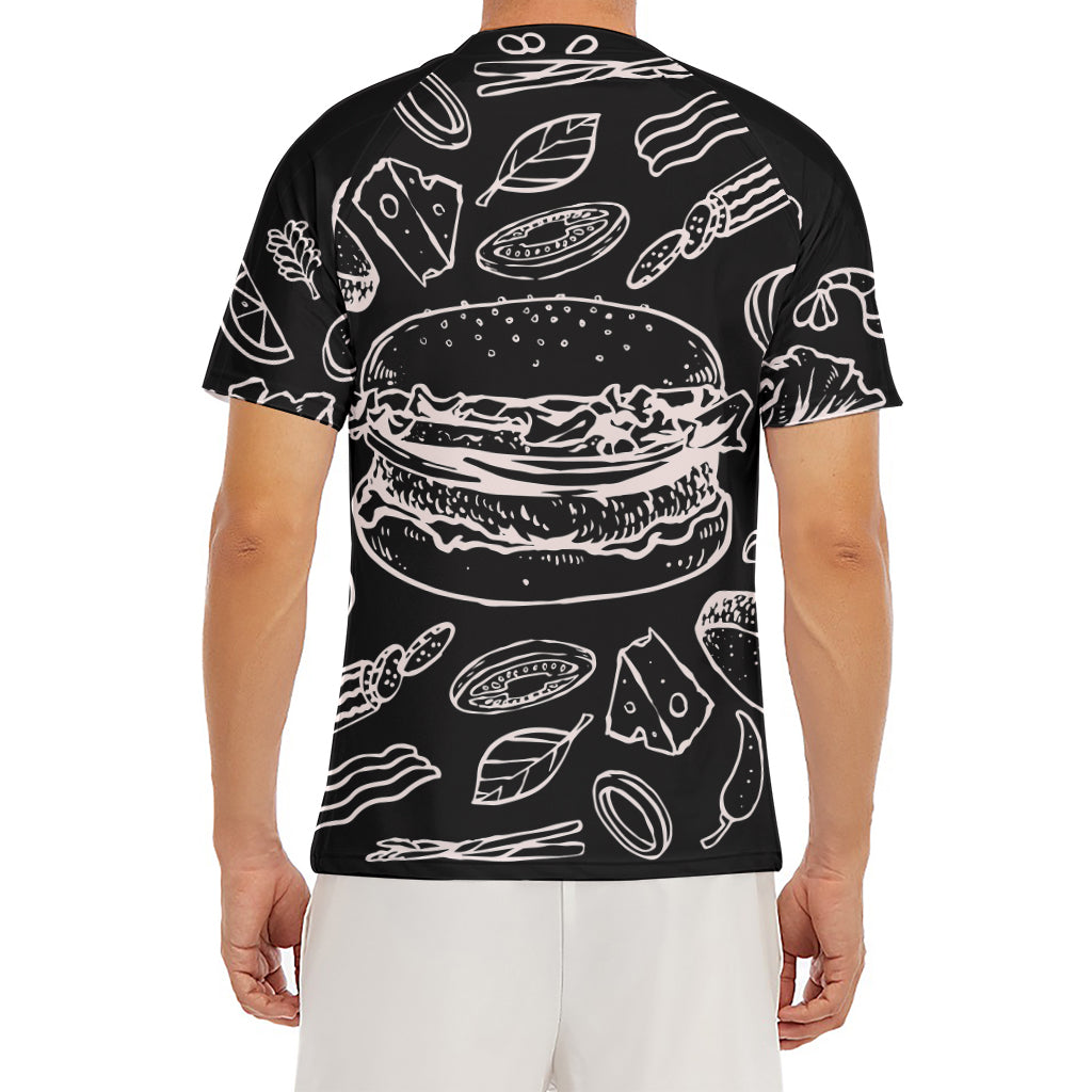 Black And White Hamburger Print Men's Short Sleeve Rash Guard