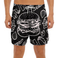 Black And White Hamburger Print Men's Split Running Shorts