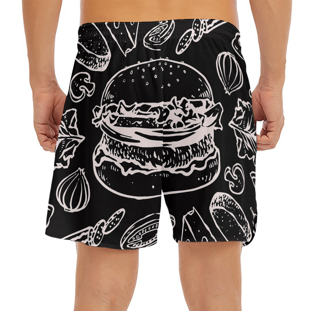 Black And White Hamburger Print Men's Split Running Shorts