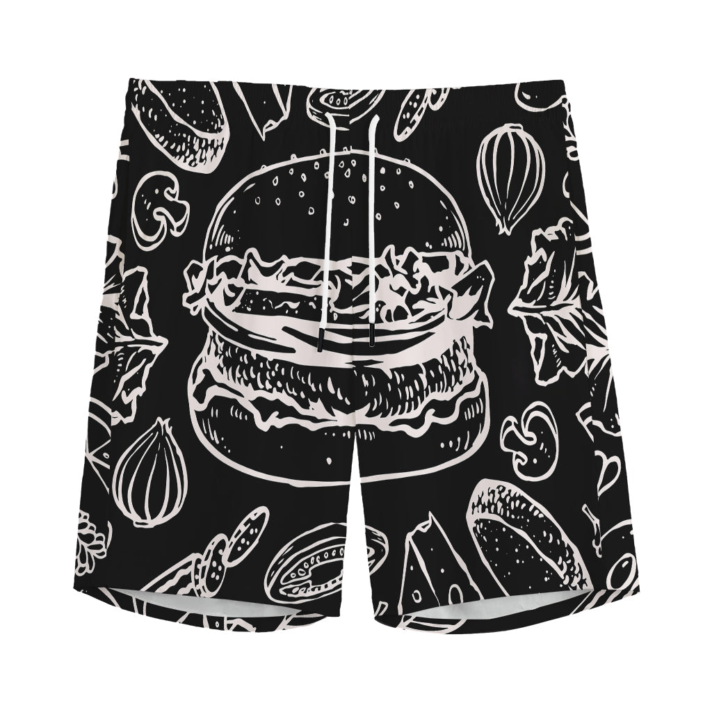 Black And White Hamburger Print Men's Sports Shorts