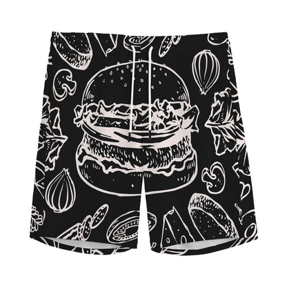 Black And White Hamburger Print Men's Sports Shorts