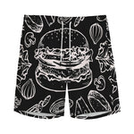 Black And White Hamburger Print Men's Sports Shorts