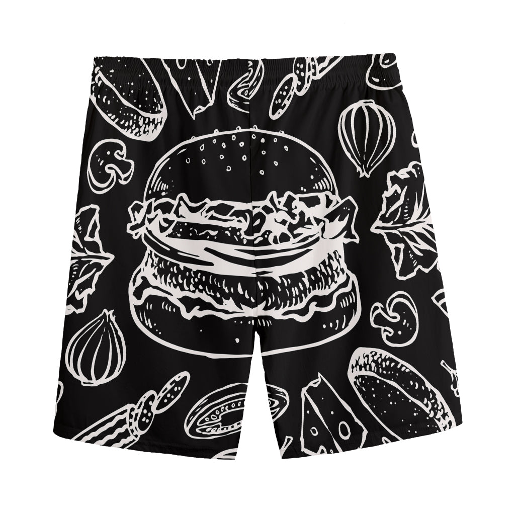 Black And White Hamburger Print Men's Sports Shorts
