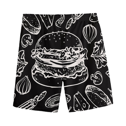 Black And White Hamburger Print Men's Sports Shorts